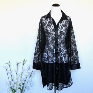 Victoria’s Secret Vintage Gold Label Satin Lace Sleepwear Shirt Dress Black SZ S